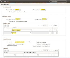 Fig 1.11 Setting up the Message Catalog Created for the Mail Content and provide Transaction URL (Component Details)