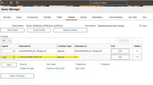 Fig 1.6 Setting the Criteria - to fetch pending approvals