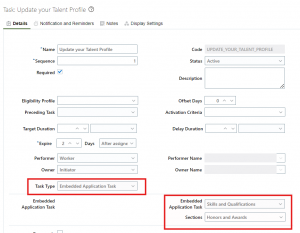 Fig 10 - Configurations in tasks using Embedded Application Task | Updates in Oracle HCM 24C | Unlocking Redwood Features