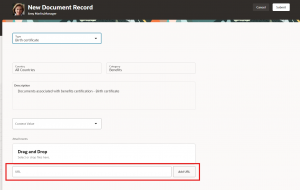 Fig 3 - URL field in attachment section of Documents of Record | Updates in Oracle HCM 24C | Unlocking Redwood Features