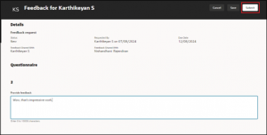 Fig 11- Providing feedback to the requester -- Enhance Feedback with AI Assistance in Oracle HCM Cloud