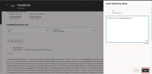 Fig 7 -Send Thank You Note -- Enhance Feedback with AI Assistance in Oracle HCM Cloud