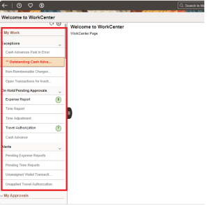 Fig 1.2 Fluid Expenses WorkCenter – My Work Section