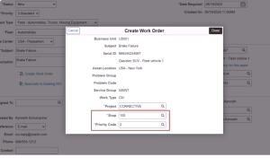 Fig 1.4 PeopleSoft ALM – Creating a Proper Work Order with Project Shop & Priority