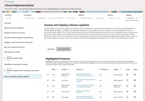 Fig 3 Oracle Cloud Success Navigator dashboard with training materials on new feature releases - Oracle Cloud Success Navigator 