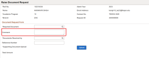 Peoplesoft HCM Update Image 30 - Raise Document Request for Students to Request Grade Cards -- Fig 6 - Raises Document Request Page Comment Field