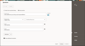 Create Survey Manager Experience with Oracle Core HR -- Fig 8: Add New Questions and Configure Responses